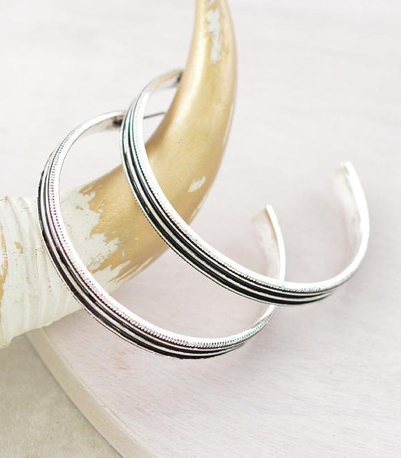 Burnish Silver Hoop Earrings