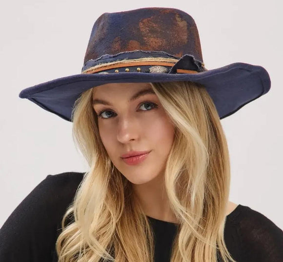Navy Distressed Western Cowgirl Hat