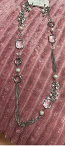 Silver Necklace With Clear & Pearl Accents