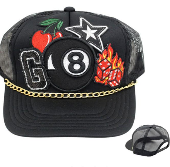 Black Cap With Eightball and Gold Chain