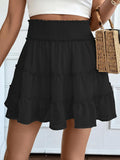 High Waist Black Frill Tiered Mini Skirt with Built in Short