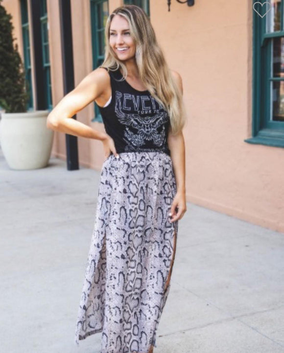 Gray Snake Skirt With Slits