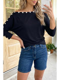 Black Quarter Sleeve Button Detail Pullover Blouse