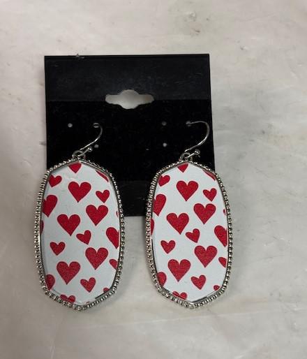 White and Red Heart Earrings