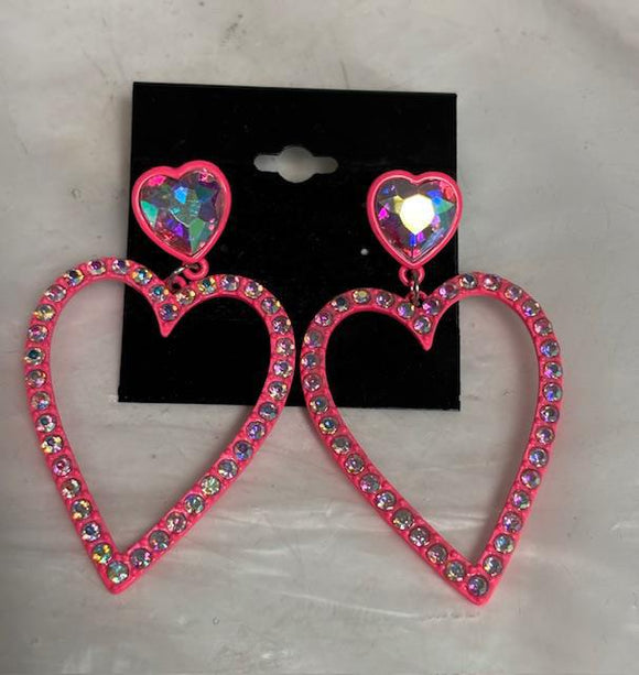 Neon Pink Heart Earrings