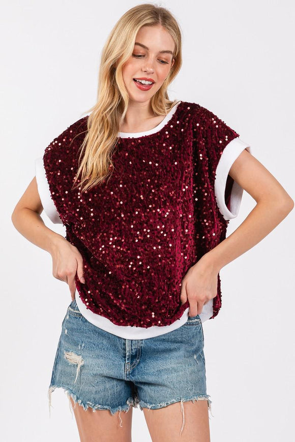 MAROON SEQUIN TOP