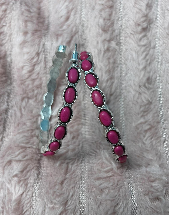 PINK STONE HOOPS
