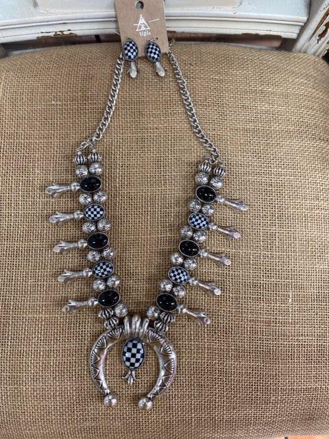 Silver and Checkered Necklace