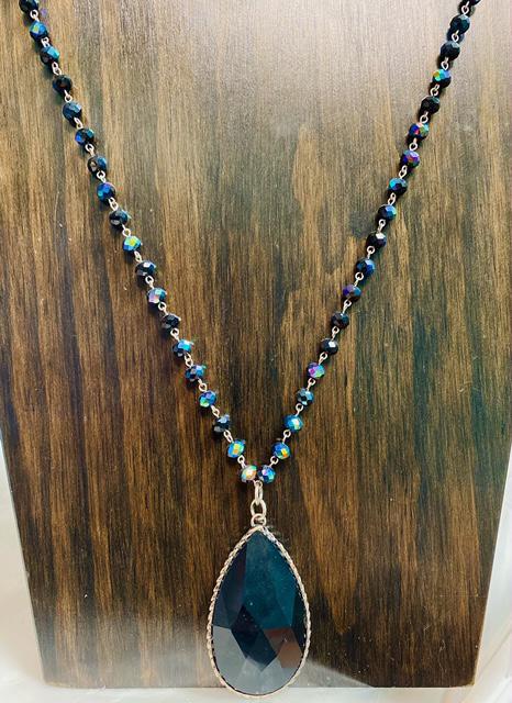 Blue and Black Beaded Necklace