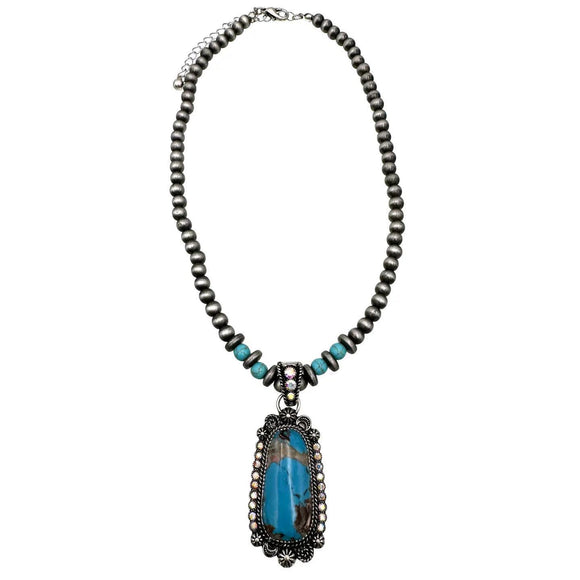 Bisbee Turquoise Ab Rhinestone Pendant Navajo Beads Necklace