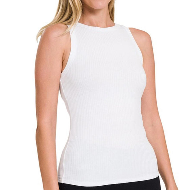 White Ribbed Tank Top