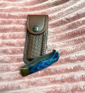 Blue Diamond Folding Knife With Leather Sheath