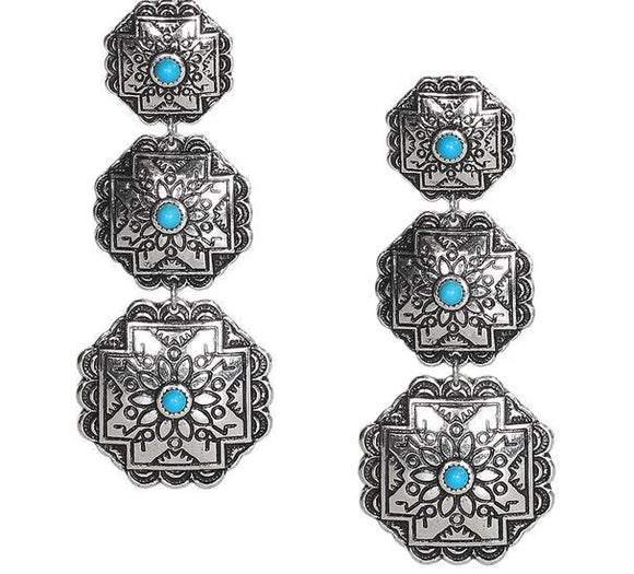 Western Concho Drop Earring