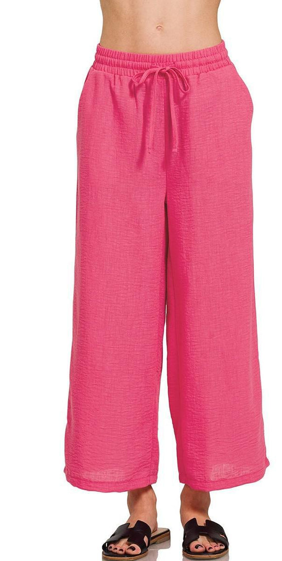 FUSCHIA WOVEN CROPPED PANT