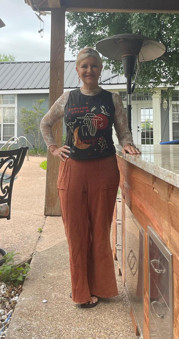 Rust Cropped Mineral Wash Pants