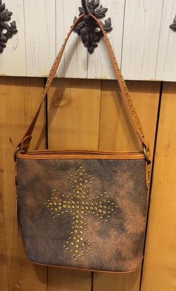 Brown Montana West Gold Cross Stud Purse