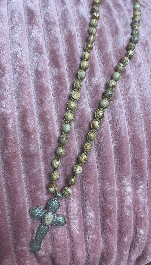 Brown Stone Cross Necklace