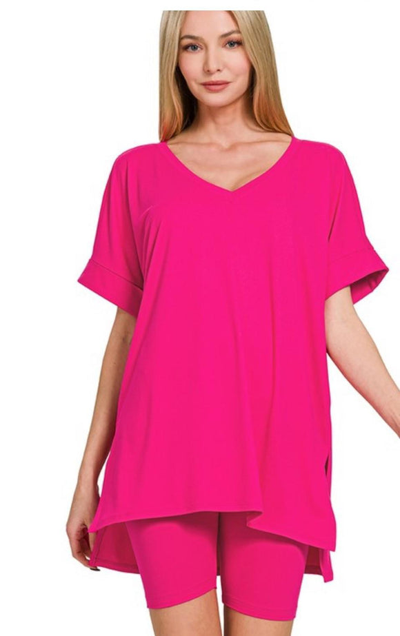 Hot Pink Biker Shorts Set