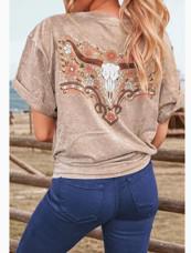 Mineral Wash Floral Steer Head Top