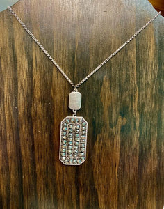 Long Pewter Stone Necklace