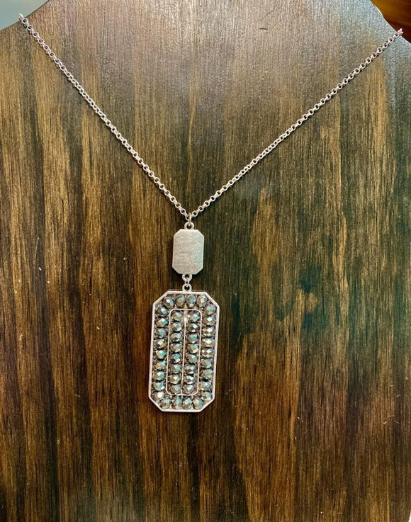 Long Pewter Stone Necklace