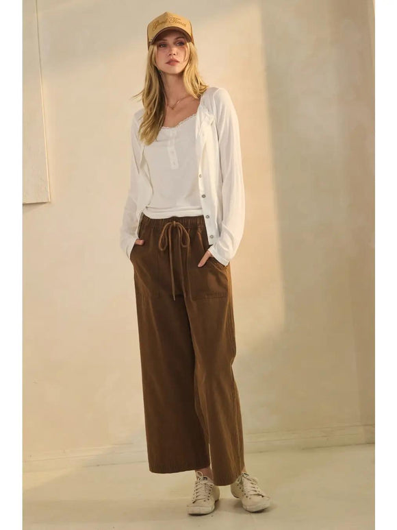 Washed Chocolate Wide-Leg Acid Washed Pants