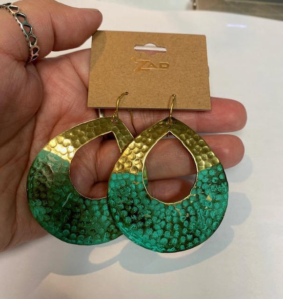 Gold Hammered Patina Teardrop Earrings