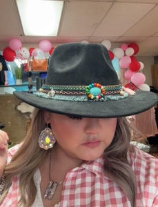 Suede Cowboy Fedora With Turquoise Belt