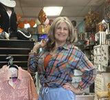 Blue and Orange Plaid Top