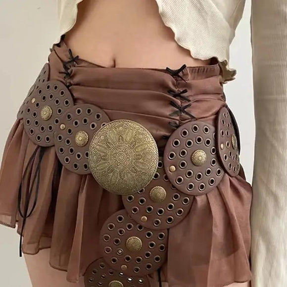 Brown Round Panel Eyelet Western Belts