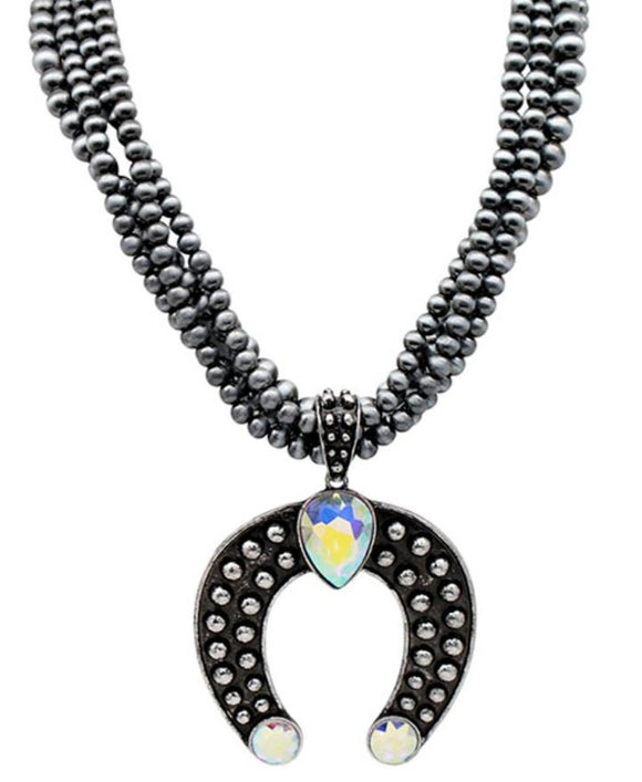 Silver and AB Horseshoe Necklace
