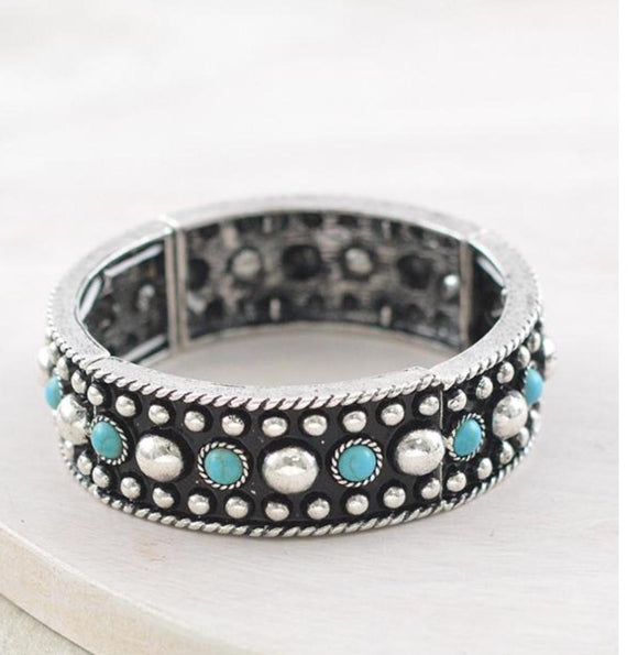 Black and Turquois Stretch Bracelet