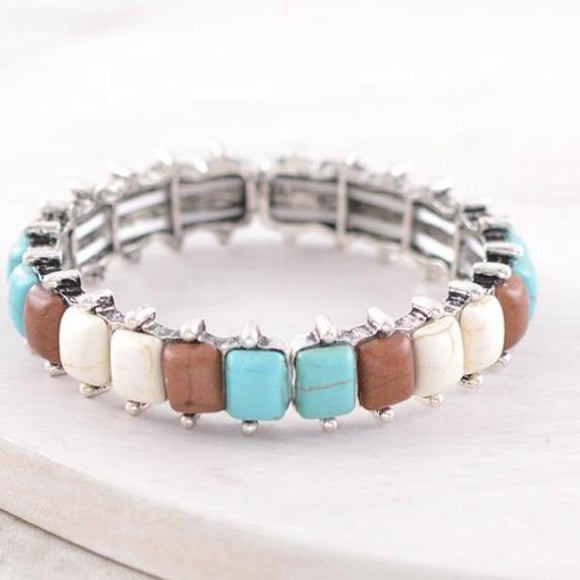 Brown Tan and Turquoise Bracelet