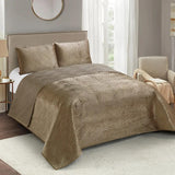 "Diamond Mocha Weave" 3-Piece Micromink Luxury Quilt Set Queen