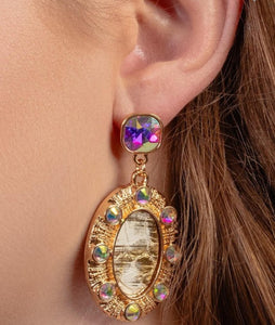 Gold Crystal AB Drop Earrings