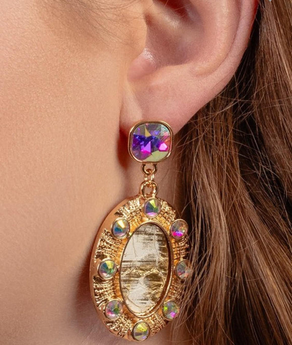 Gold Crystal AB Drop Earrings