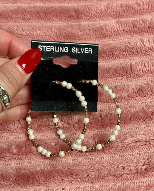 Gold and Pearl Hoop Earrings