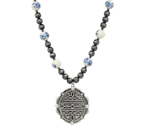 Burnish Silver AB Stich Necklace