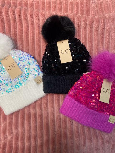 Kids CC Sequins Pom Beanie