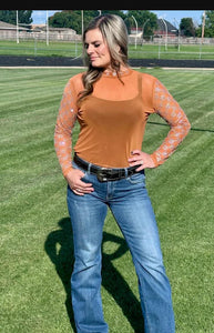 Checked In Burnt Orange Mesh Top
