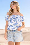 Blue Floral Optional Off Shoulder Printed Top
