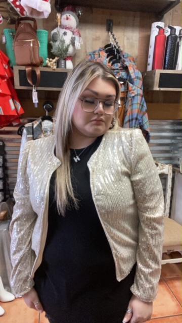 Champagne Sequins Cropped Cardigan Jacket