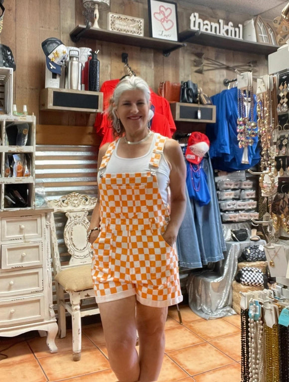 CHECKERED ORANGE OVERALLS