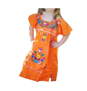 Orange Puebla Girls Mexican Dress