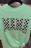 Mint Checkered Mama Neon Tee