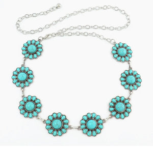Round Silver With Turquoise Concho Belt