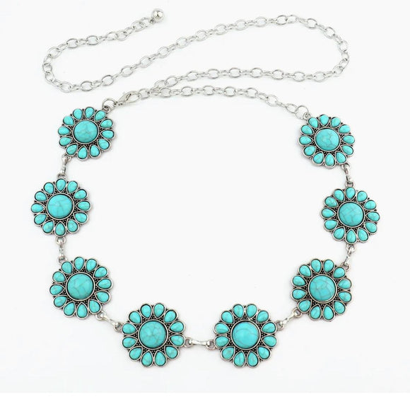Round Silver With Turquoise Concho Belt