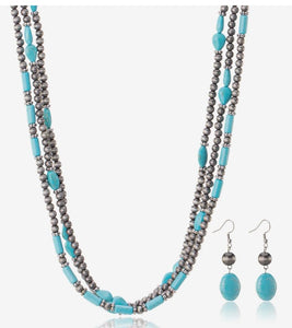 RUSTIC  TURQUOISE LAYERED BEADED NECKLACE