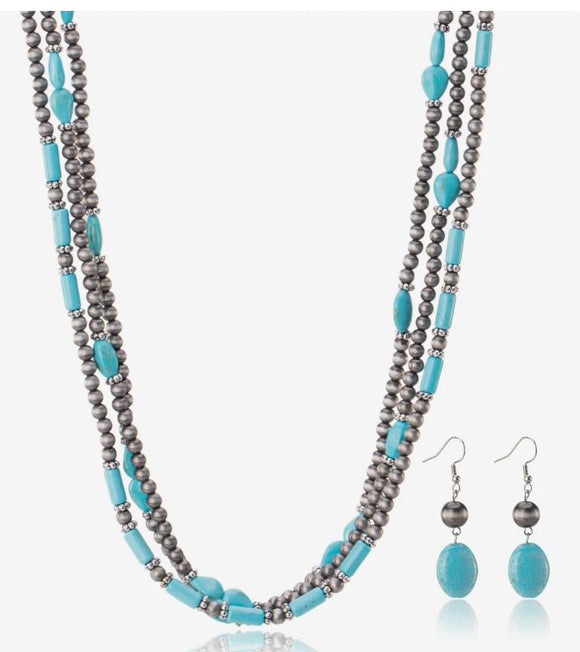 RUSTIC  TURQUOISE LAYERED BEADED NECKLACE