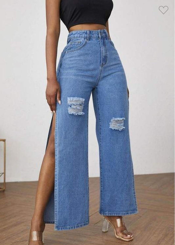 Split High Waist Denim Jeans